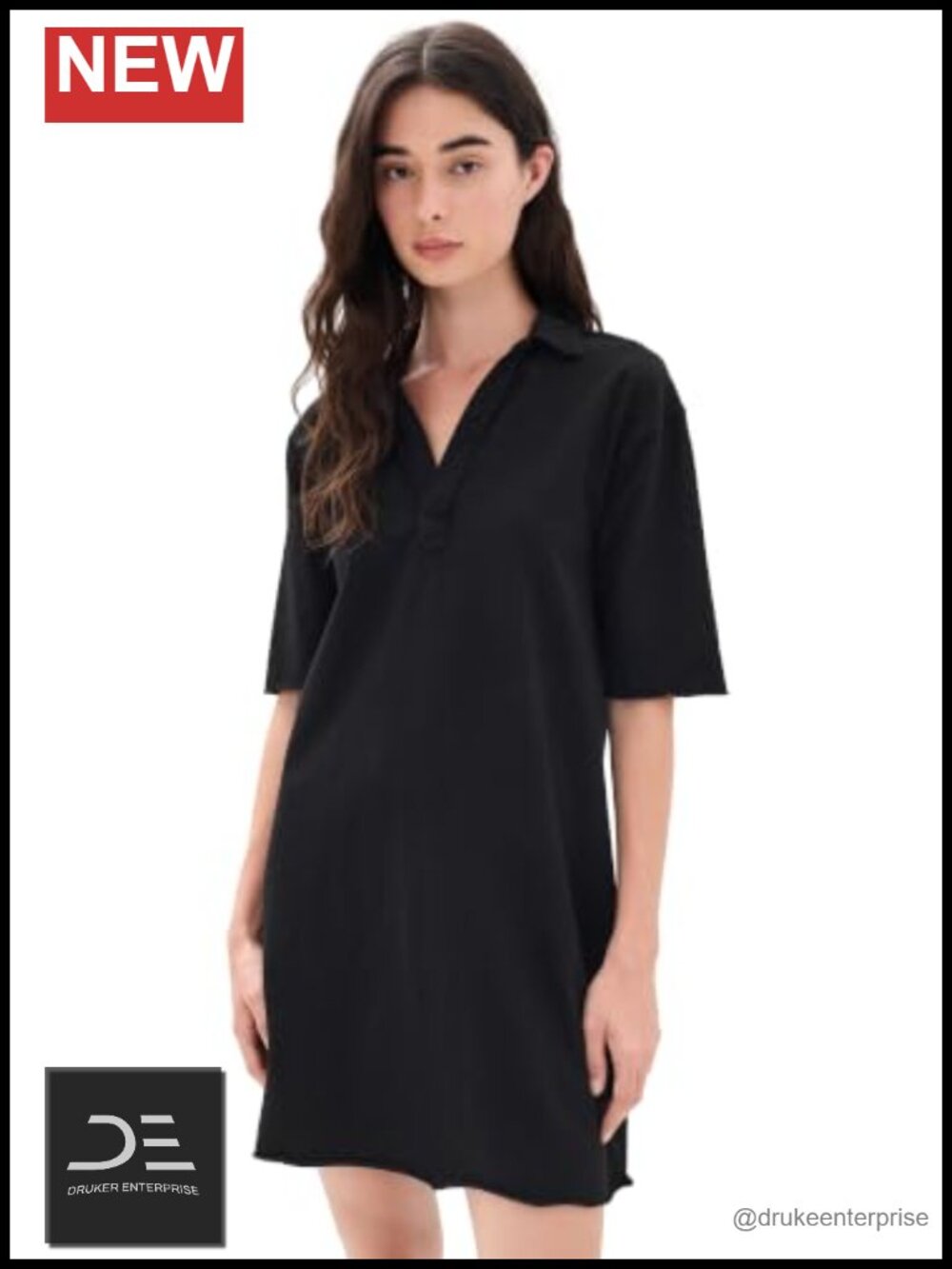 Women's Mini Henley Dress Lightweight Stretch Jersey Collared Short Sleeve
